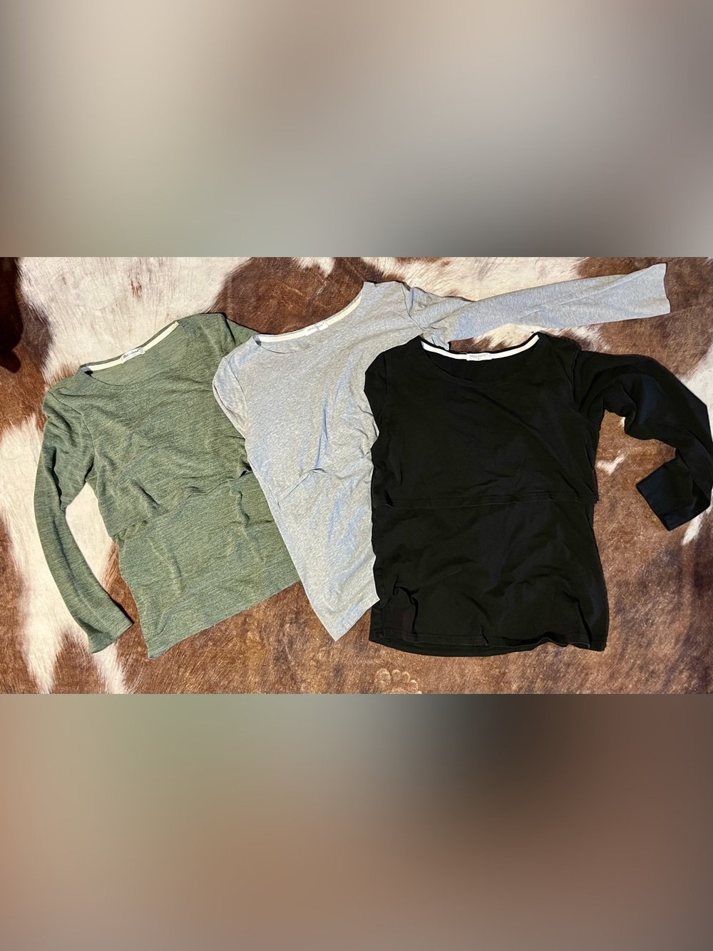Bearsland Black, Smallshow Light Gray & Olive longSleeve Maternity/Nursing Tops